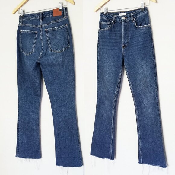 Anine Bing Lara Flared Jeans 27 Mid Indigo Blue High Waist Raw Hem Designer $230 - Picture 16 of 16